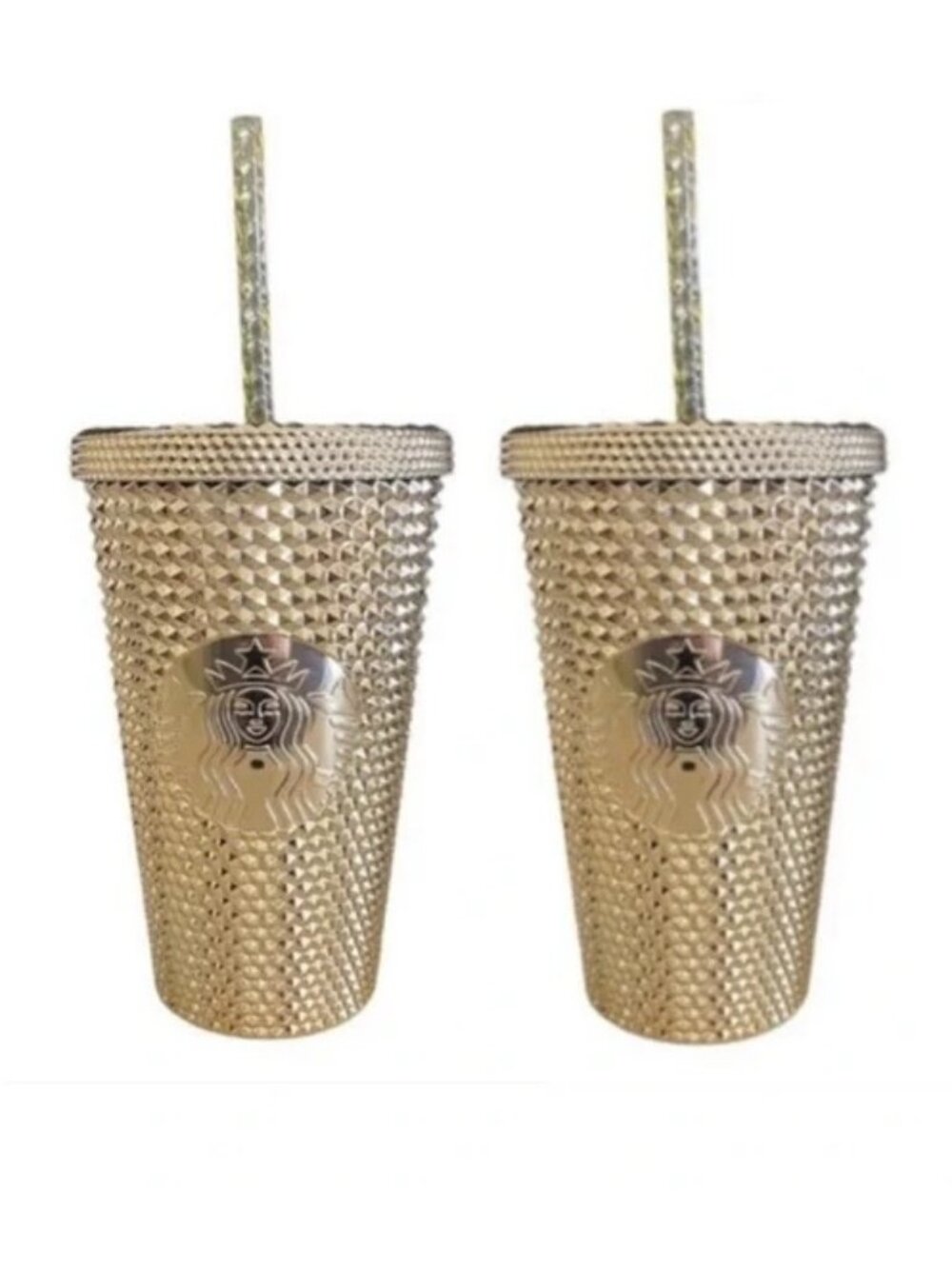 NEW ~ 2 ~ STARBUCKS GOLD CHROME GRANDE TUMBLERS